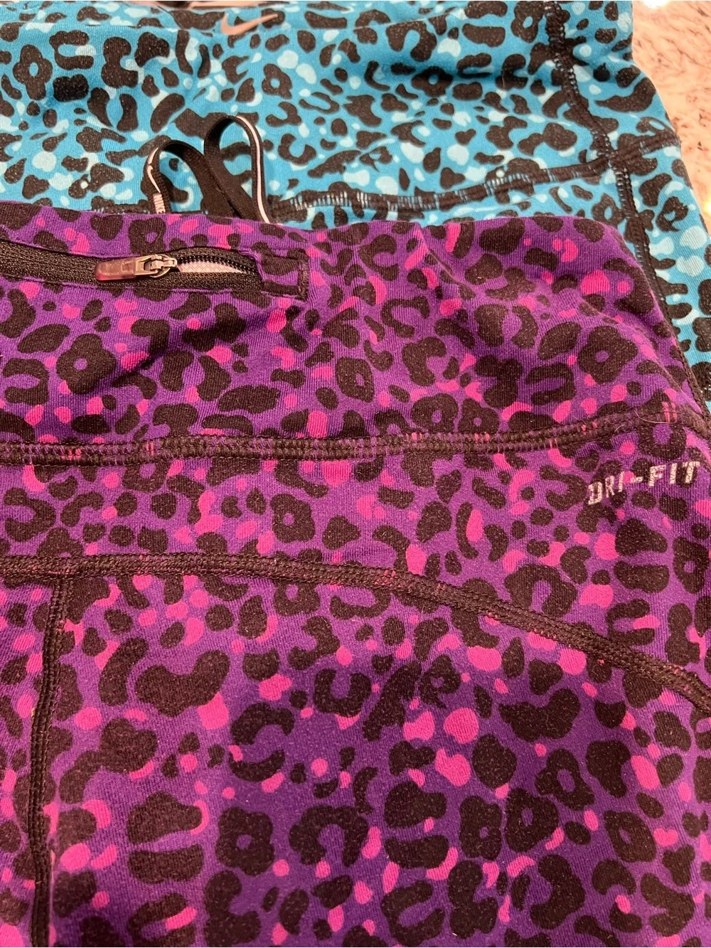 3-piece Nike Dri Fit Women Athletic Leggings, Blue Purple Black, S capri Length